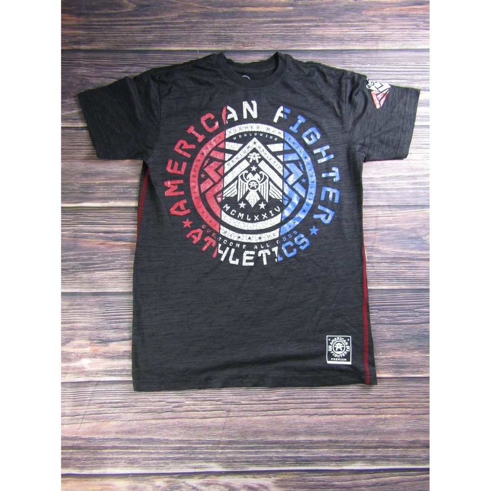 American Fighter Mens Small Black Red White Blue T Shirt Training UFC Gym MMA